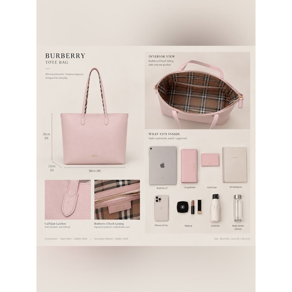 Burberry Blush Pink Leather Tote with zip - Picture 11 of 11